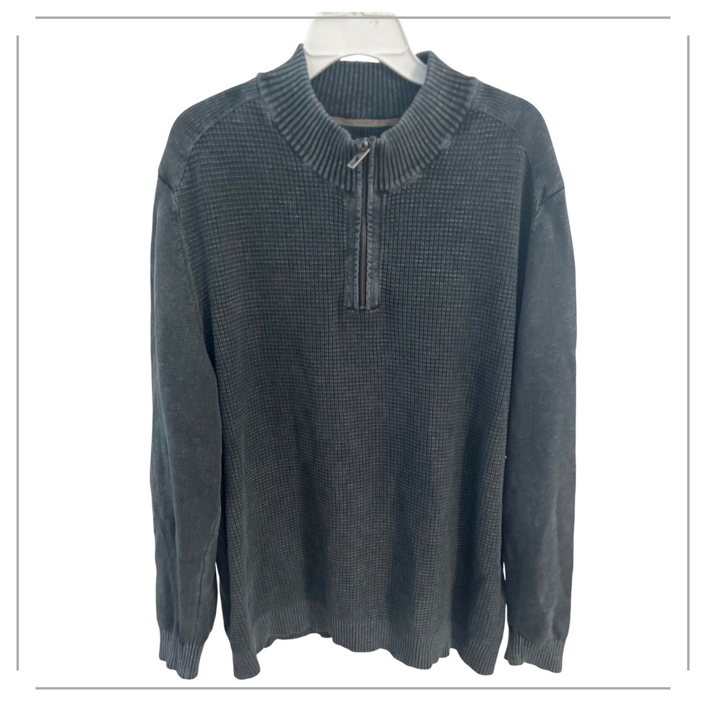 Tommy Bahama Mens Waffle Knit Quarter Zip Sweater Dark Gray XXXL‎